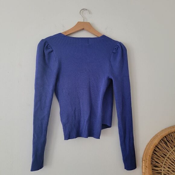 Pink Rose Galaxy Blue Wrap Front Ribbed Sweater S NWT - Picture 4 of 7